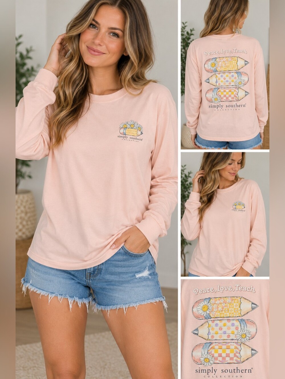 New simply southern Women's 2X peace love teach teacher shirt #26